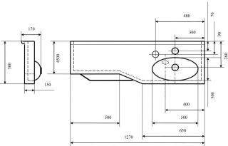 Раковина подвесная Акватон Отель правая 130см белый 1A70123WOT01R